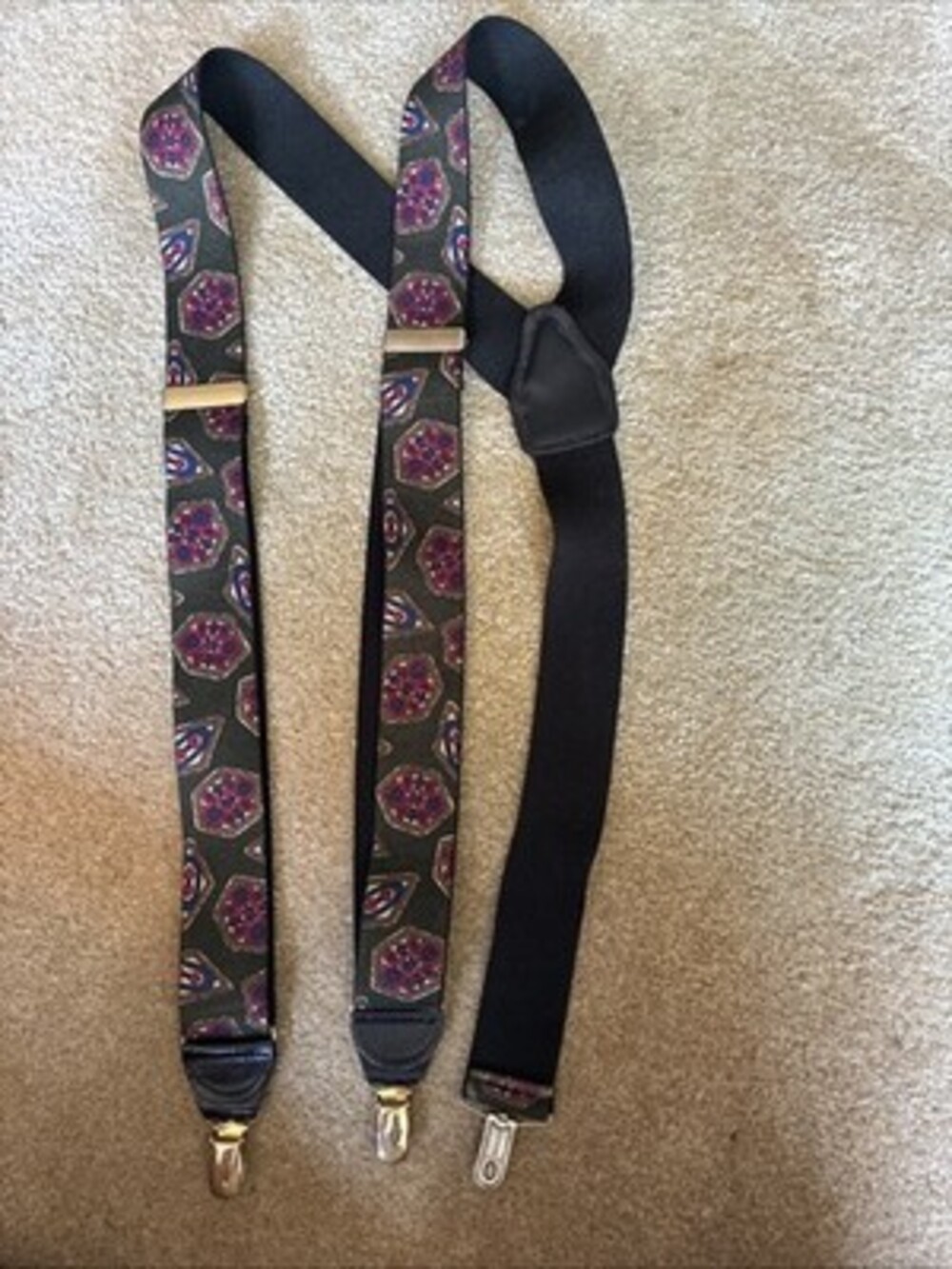 CAS Germany Vintage Green, Red, Blue Print Clip On Suspenders
